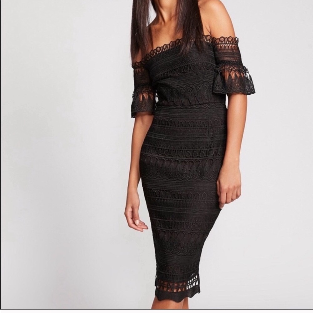 Saylor x Free People Black Lace Off Shoulder Dress